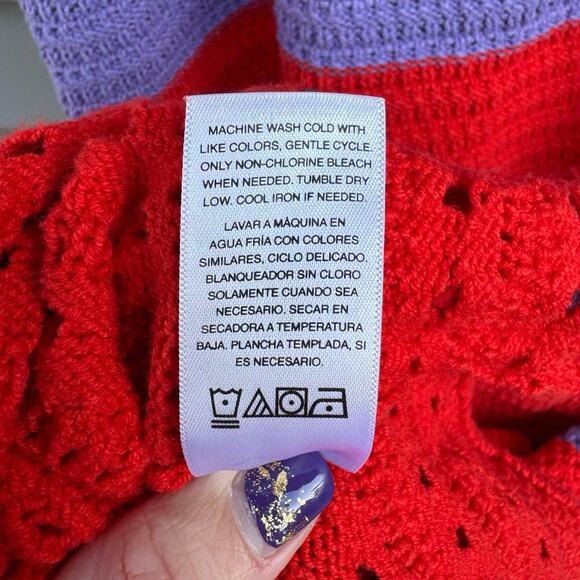 Scoop size L Crochet Orange-Red and Lavender Purple Striped Midi Dress - Picture 14 of 14